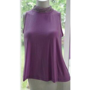 Tiana B Purple Blouse With Rhinestone Collar